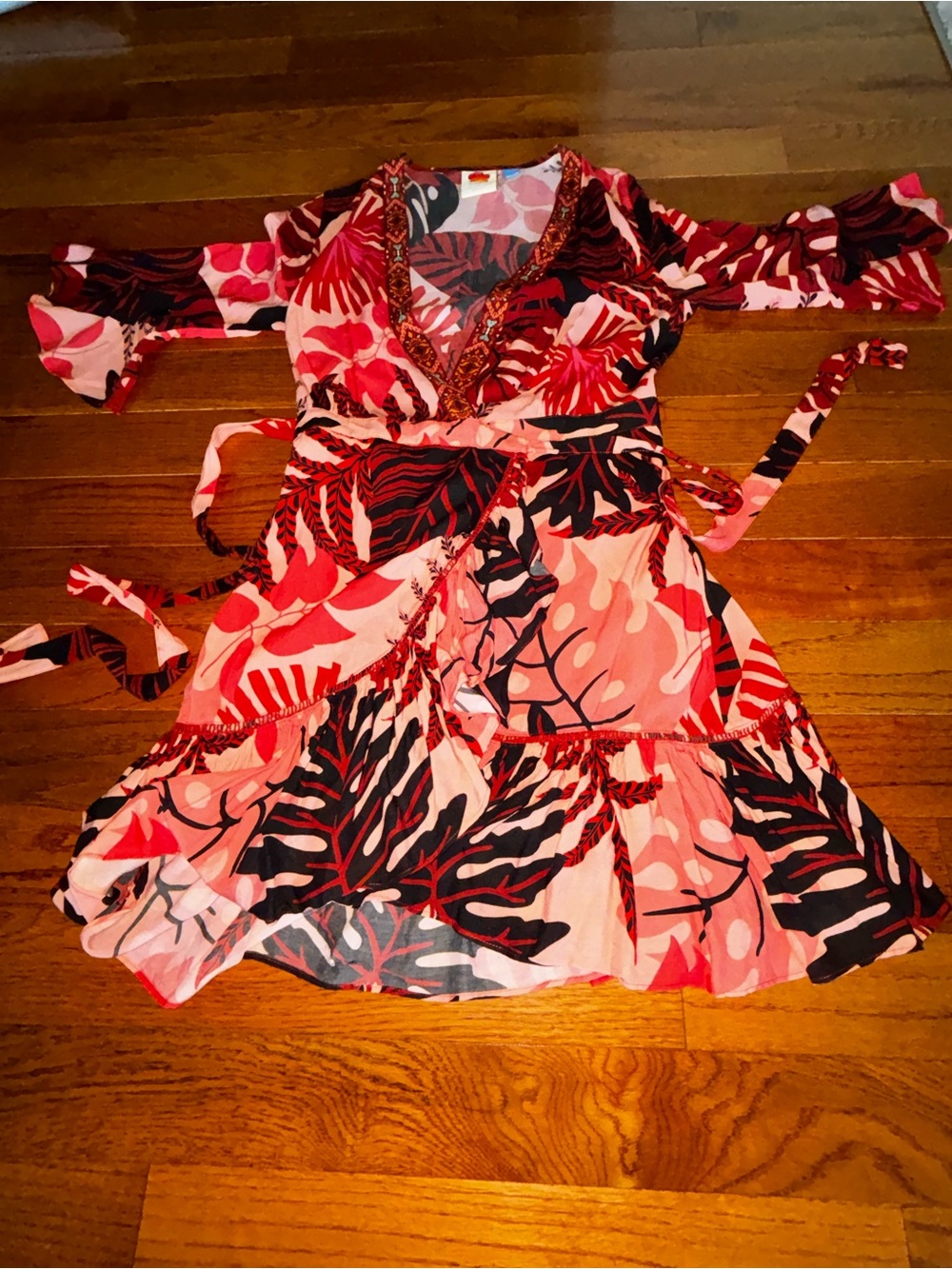 Farm Rio Pink & Red Floral Wrap Dress